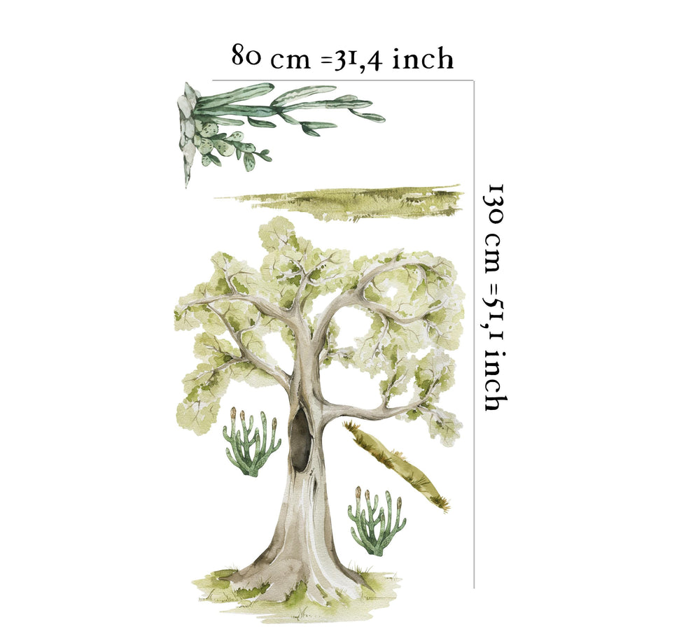 Grüner Baum in der Wüste mit Kaktus-Wandtattoos