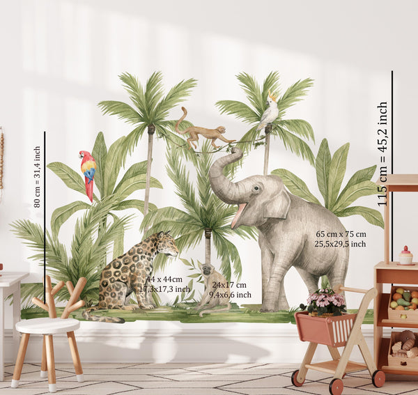 Safari jungle animals and palms walldecals - 3 sheets!