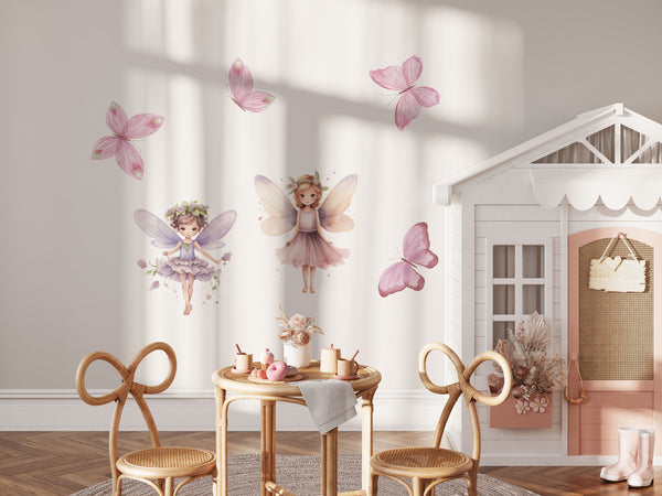 Fairy Wall Decals with Poppies - Girls Bedroom Decoration