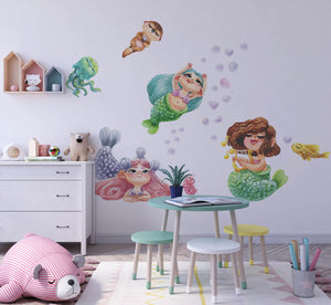 Funny Singing Mermaids Wall Decal set