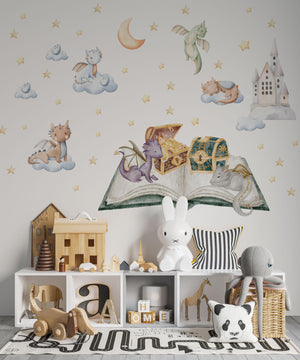 Dragon wall decals magical book and clouds walldecals