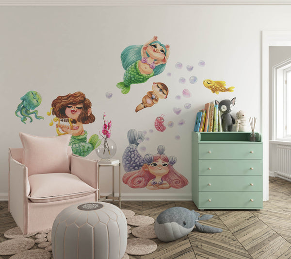 Funny Singing Mermaids Wall Decal set