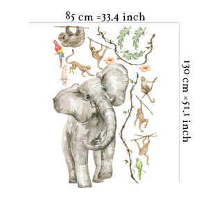 Elephant, parrots and monkeys - jungle wall sticker set