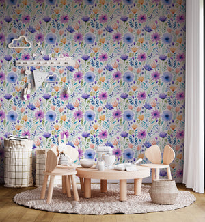 Pastel floral wallpaper for nursery room
