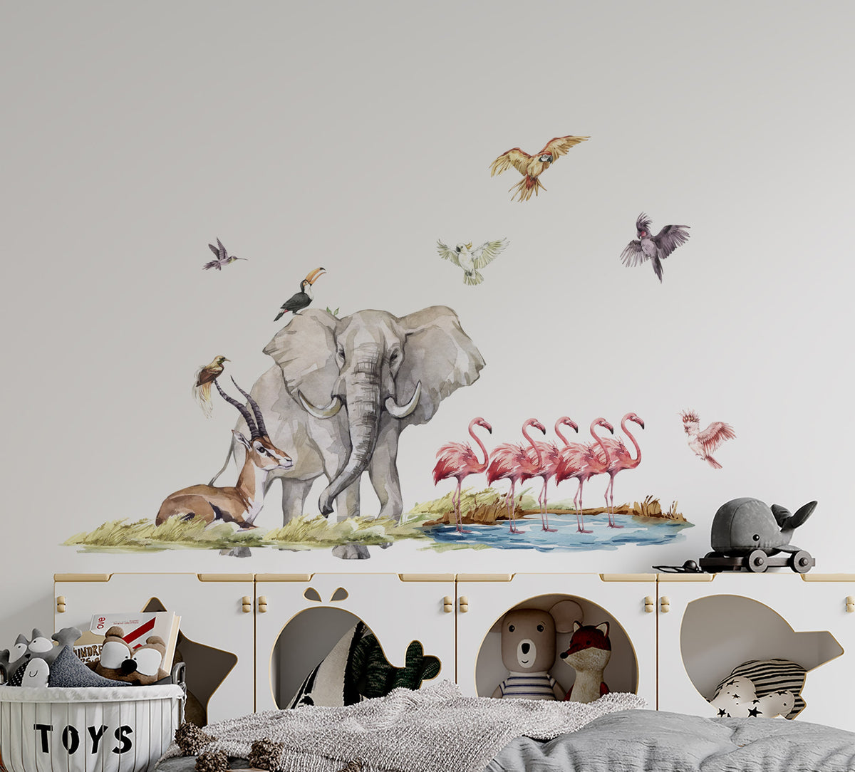 Grand set safari : Éléphant, Girafe et Flamants roses