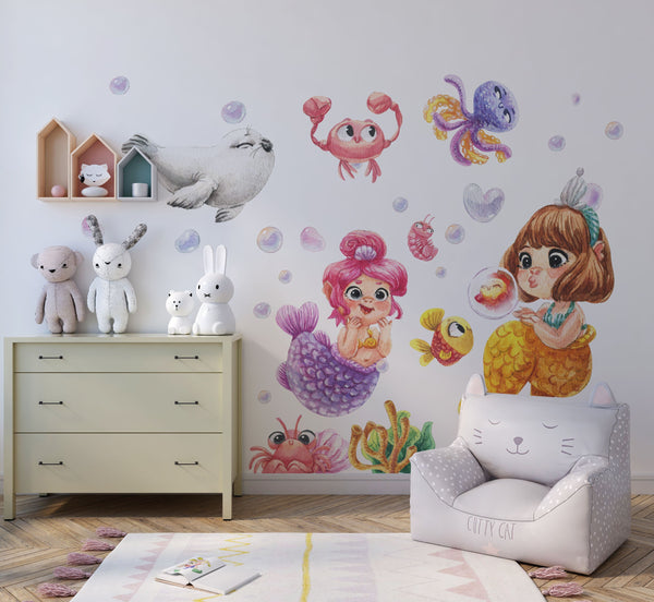 Funny & Happy Mermaids - wall decals for a girl's room