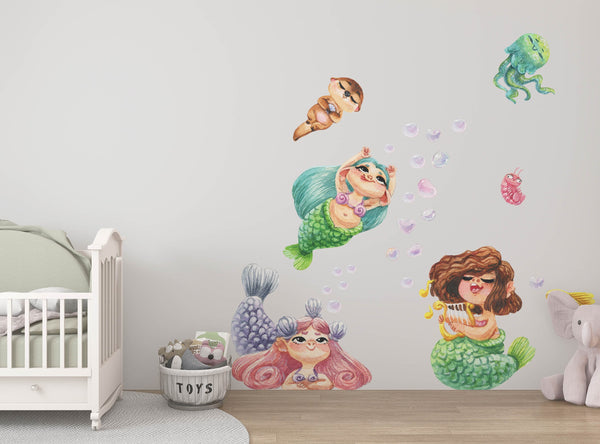 Funny Singing Mermaids Wall Decal set