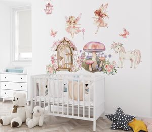 Fantasy Wall Stickers - Unicorn, Fairies, Castle & Mushroom
