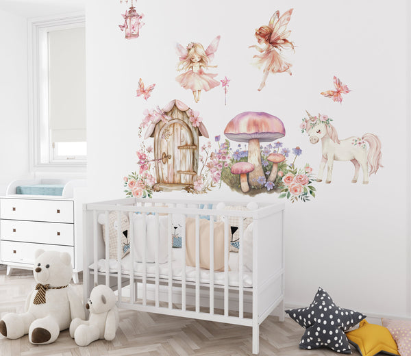 Fantasy Wall Stickers - Unicorn, Fairies, Castle & Mushroom