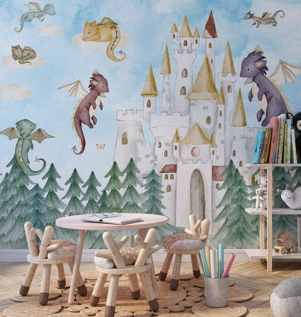 Dragon Castle - Wallmural Fairy Tale Kids Wallpaper