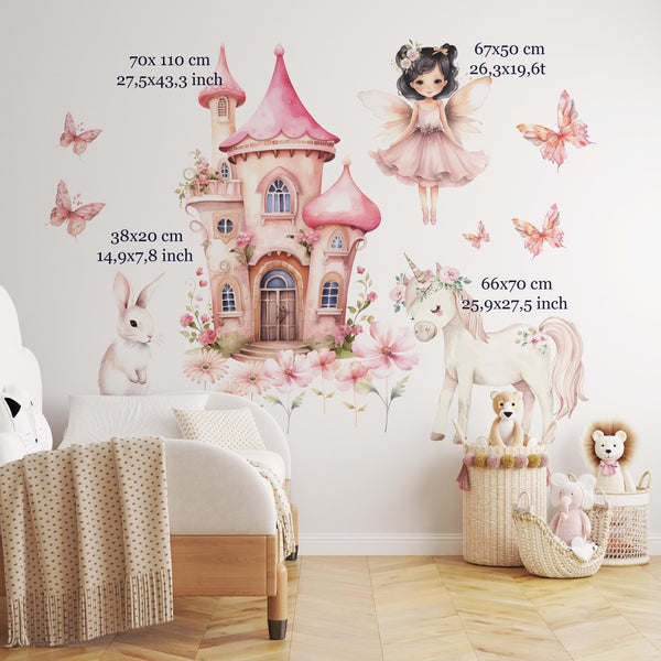 Fairy Tale Wall Sticker with Castle & Unicorn
