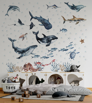 Ocean Animals Wall Decal for Kids and Nursery: Dolphin, Seal, SeaTurtle
