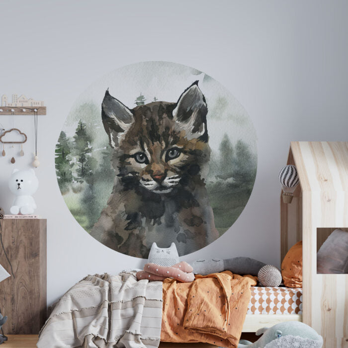 Ritratto di una lince - adesivo murale rotondo bosco