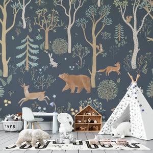 Children's Wall Mural Animals of the Forest - Dark