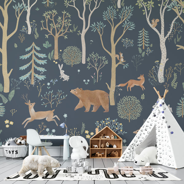 Children's Wall Mural Animals of the Forest - Dark
