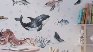Ocean Animals Wall Decal for Kids and Nursery: Dolphin, Seal, SeaTurtle