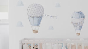 Hot air white and yellow balloons and clouds walldecal collection