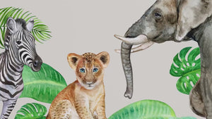 Safari animal kids: elephant, zebra, lion cob walldecals set