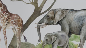 Giraffe and two elephants - safari walldecal collection
