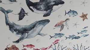 Ocean Animals Wall Decal for Kids and Nursery, sea animals wall sticker,  OCEAN Life with whale, fishes, jellyfishes, sea turtle,