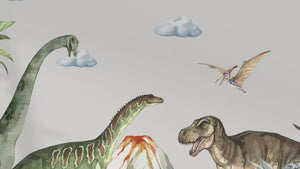 Huge Dinosaur Wall Decal set: 2 sauropods, triceratops, T-Rex, 2 vulcanos & many more!