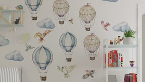 Wandtattoos mit Heißluftballons, Wolken und Papageien