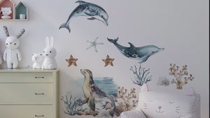 Sea World: Wandtattoos mit zwei Delfinen und einem Seelöwen