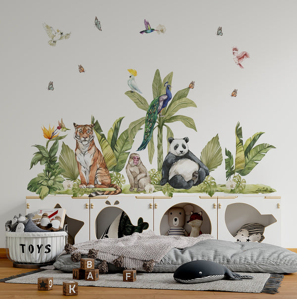 Dschungel Wandaufkleber, Tiger Aufkleber, Panda Wandaufkleber, Affen Aufkleber, Dschungel Kinderzimmer Aufkleber, Dschungel Wandaufkleber, Dschungel Wandaufkleber