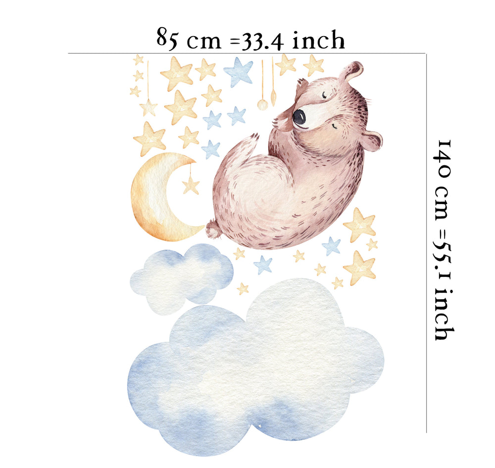 Sleeping bear on a cloud - nursery wall decal