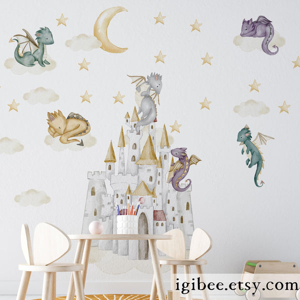 Dragon with castle wall decals