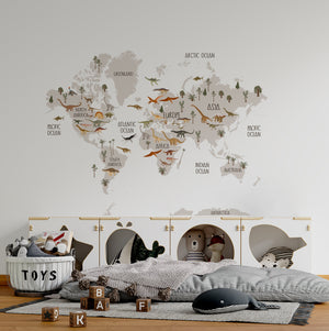 Self-adhesive map with dinosaurs