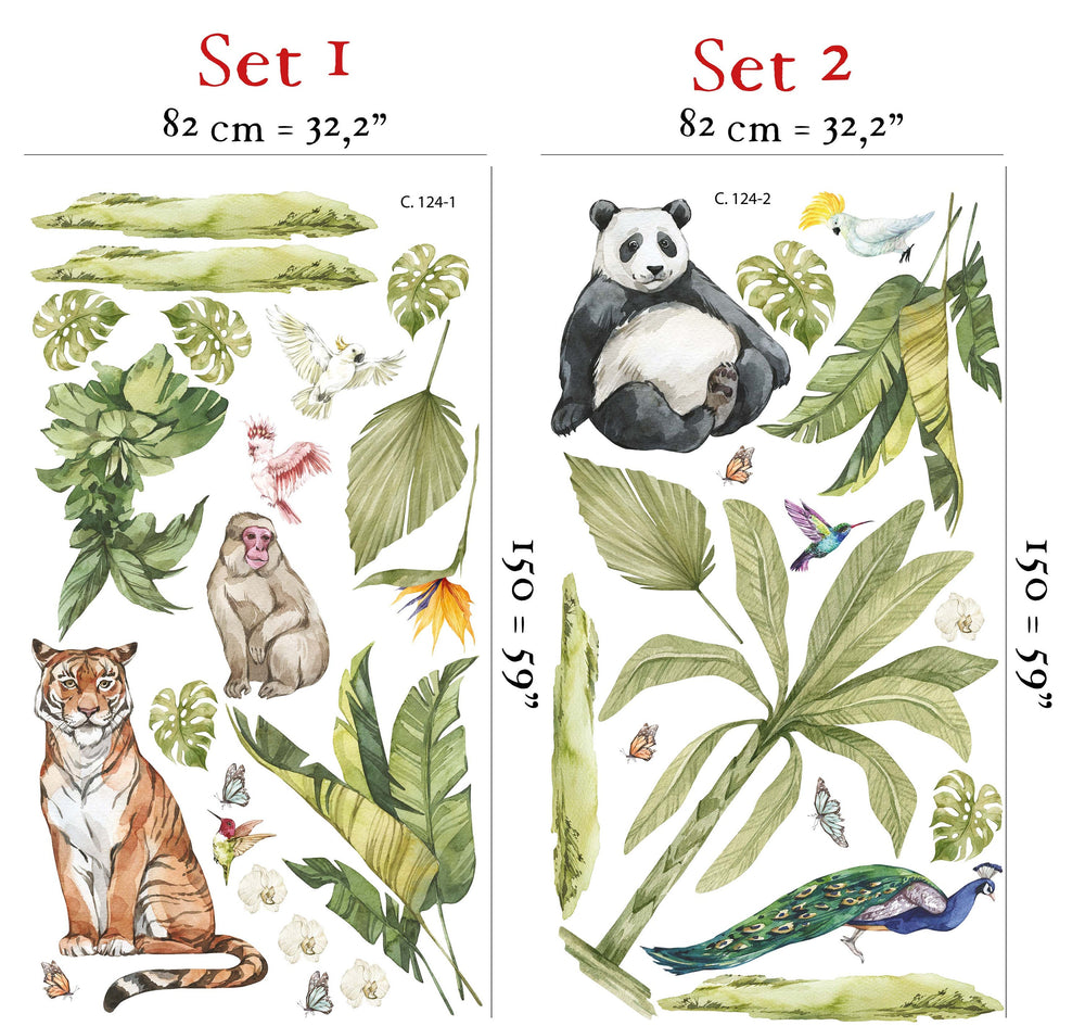 Dschungel Wandaufkleber, Tiger Aufkleber, Panda Wandaufkleber, Affen Aufkleber, Dschungel Kinderzimmer Aufkleber, Dschungel Wandaufkleber, Dschungel Wandaufkleber