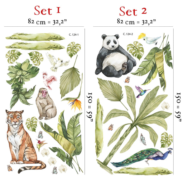Dschungel Wandaufkleber, Tiger Aufkleber, Panda Wandaufkleber, Affen Aufkleber, Dschungel Kinderzimmer Aufkleber, Dschungel Wandaufkleber, Dschungel Wandaufkleber
