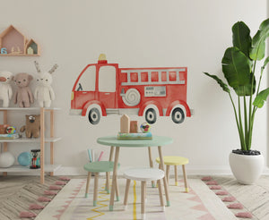 Fire brigade vehicle - big red wall sticker for a little fireman