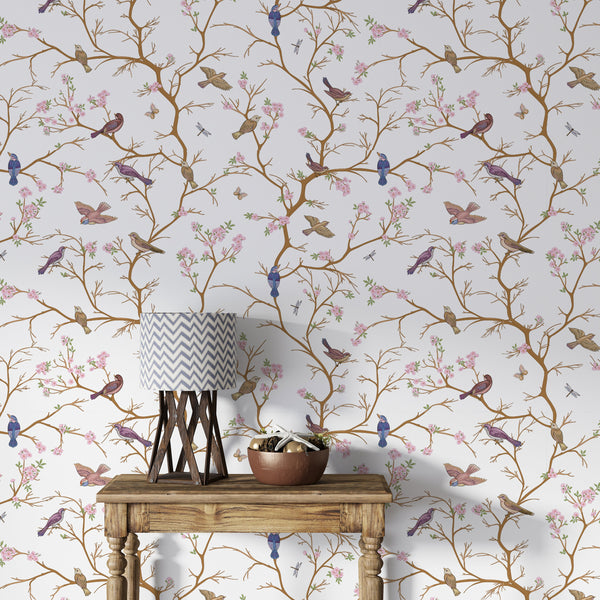 Floral wallpaper with birds