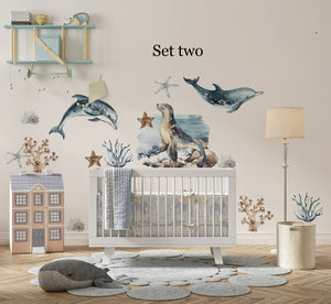 Sea Animals Big Set with Dolphins, Seal and Shark walldecals