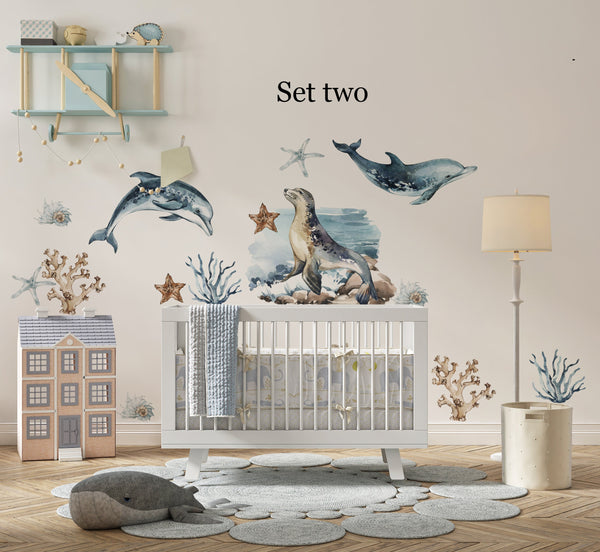 Sea Animals Big Set with Dolphins, Seal and Shark walldecals