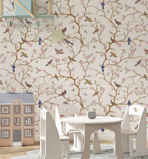 Floral wallpaper with birds