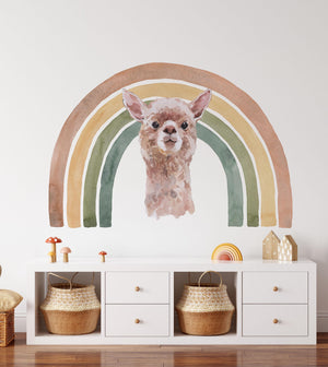 Lama with a rainbow -  boho kids room decal