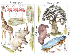 Safari Wandtattoo Großes Set, Savanne Wandtattoo für Kinder, Safari Kinderzimmer Deko, Giraffe Wandtattoo, Zebra Sticker, Tiger Sticker Löwe Sticker
