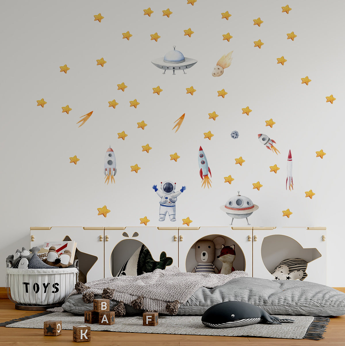 Raketenastronauten und UFOs - Wandaufkleber-Set