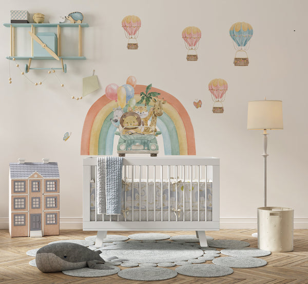 Happy Animal Trip - Rainbow and African Animals walldecal