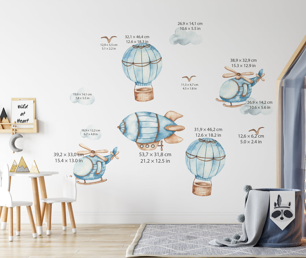 Helicopters and airships wall decal for boys room