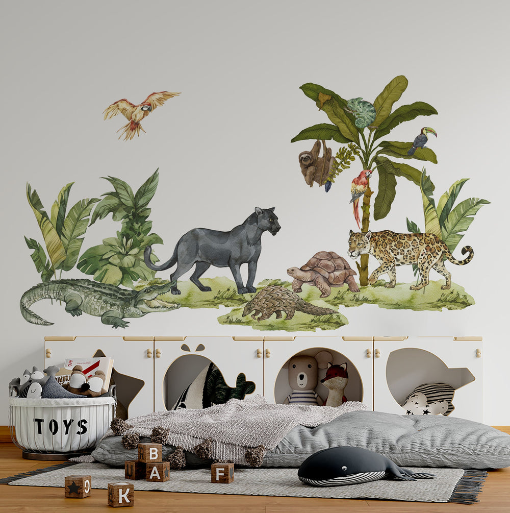 Dschungel-Aufkleber, Schwarzer Panther, Dschungel-Aufkleber, Kinderzimmer-Wandaufkleber, Kinderzimmer-Aufkleber, Dschungel-Kinderzimmer-Aufkleber, Dschungel-Aufkleber