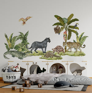 Dschungel-Aufkleber, Schwarzer Panther, Dschungel-Aufkleber, Kinderzimmer-Wandaufkleber, Kinderzimmer-Aufkleber, Dschungel-Kinderzimmer-Aufkleber, Dschungel-Aufkleber