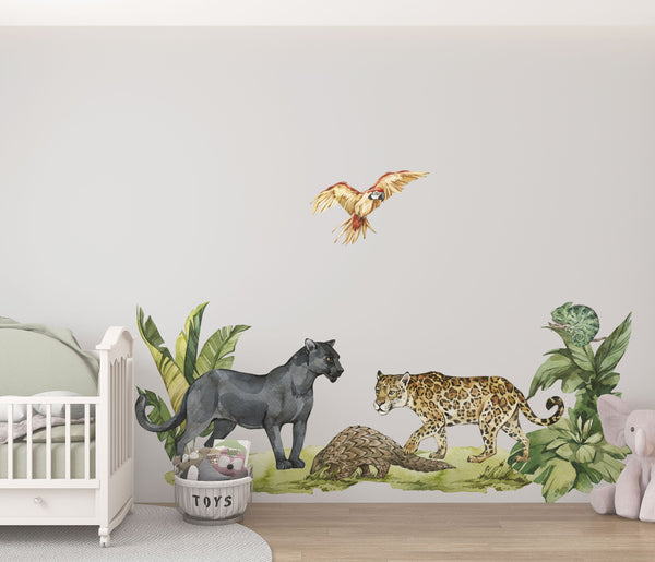 Dschungel-Aufkleber, Schwarzer Panther, Dschungel-Aufkleber, Kinderzimmer-Wandaufkleber, Kinderzimmer-Aufkleber, Dschungel-Kinderzimmer-Aufkleber, Dschungel-Aufkleber