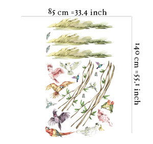 Colorful parrots on a branch - jungle wall decals