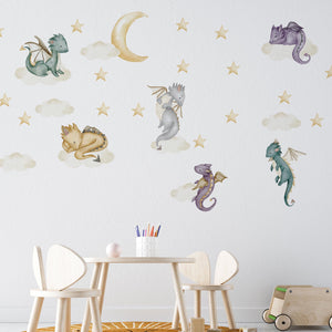 dragon nursery decals, dragon wall decal, Baby Room Wall,  dragon nursery, cute dragon decal, wall decal kids, Kids Wall Stickers