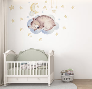 Sleeping bear on a cloud - nursery wall decal