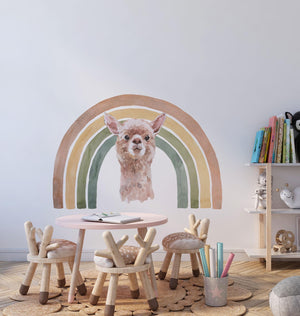 Lama with a rainbow -  boho kids room decal